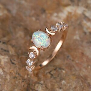 A Delicate And Elegant Artificial Oval-cut Moonstone Ring With Australian